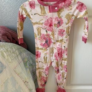 Burt's Bees Pink Floral & Cheetah Footed One-Piece